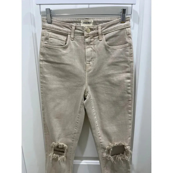 L'Agence High Line High Rise Women's Cropped Skinny Jeans Biscuit Destructed 24 - Picture 3 of 6
